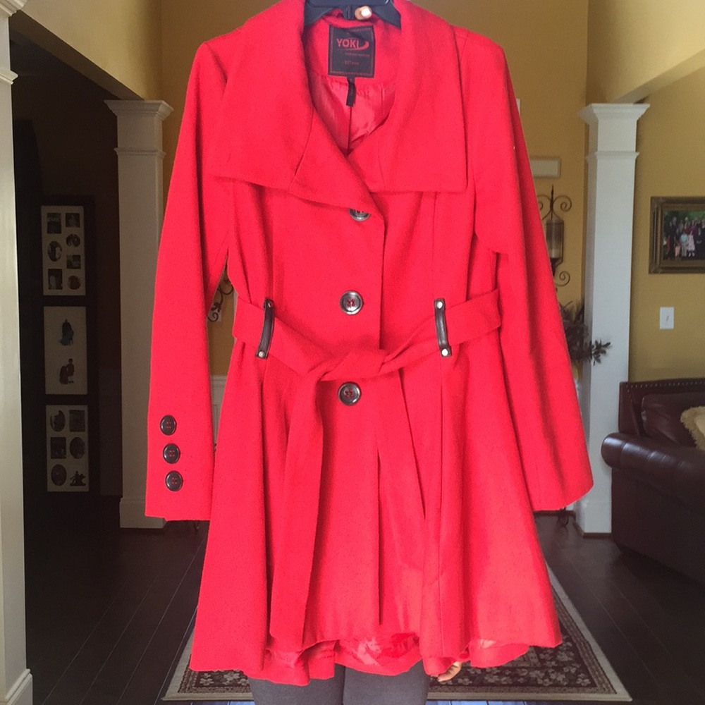 Yoki New York red tuxedo style peacoat